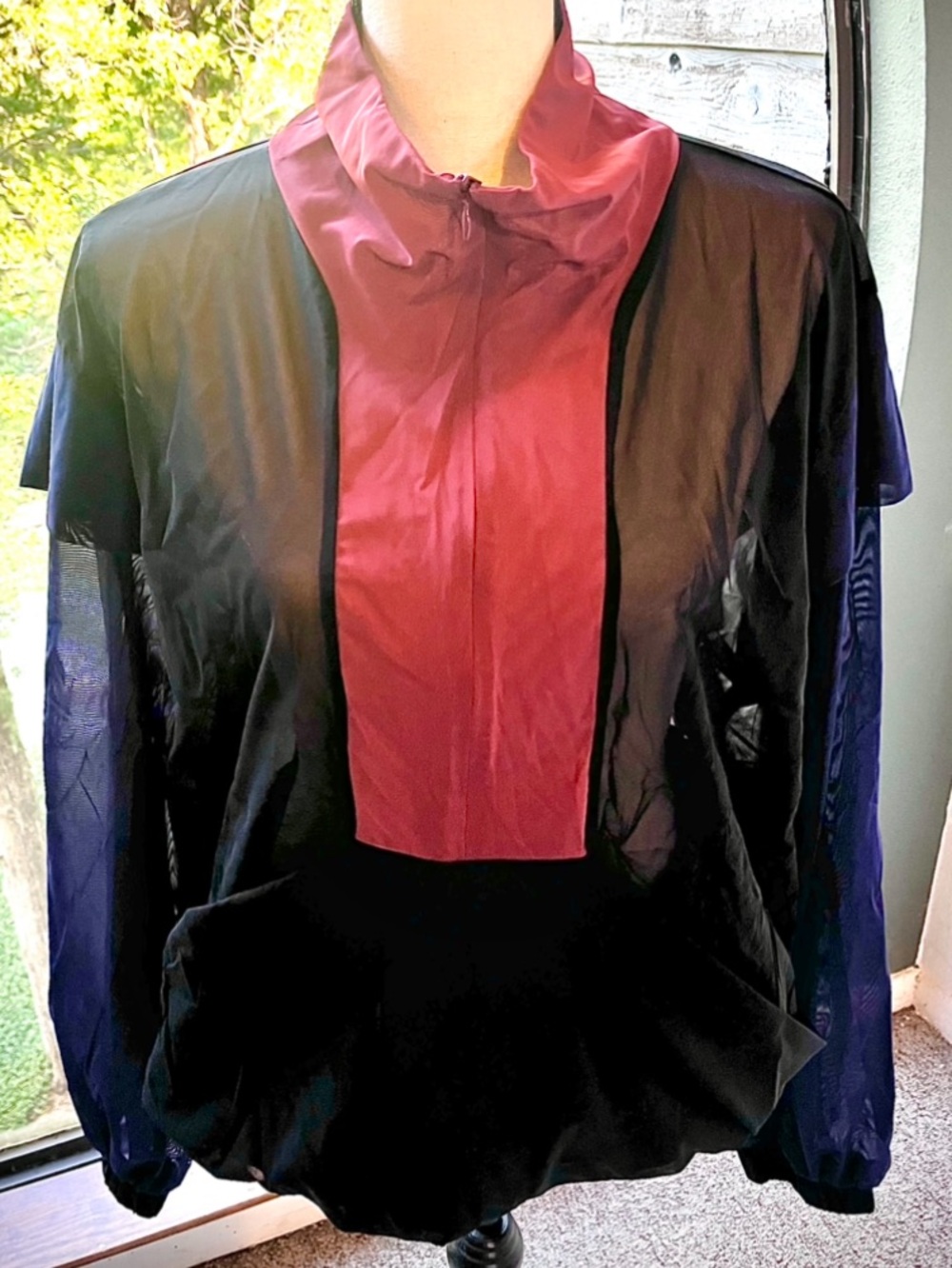 MICHI Pullover Windbreaker Bomber Jacket with Burgundy Placket